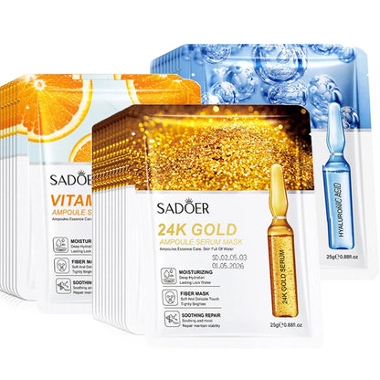 24K Gold Vitamin C and Hyaluronic Acid Facial Mask Set