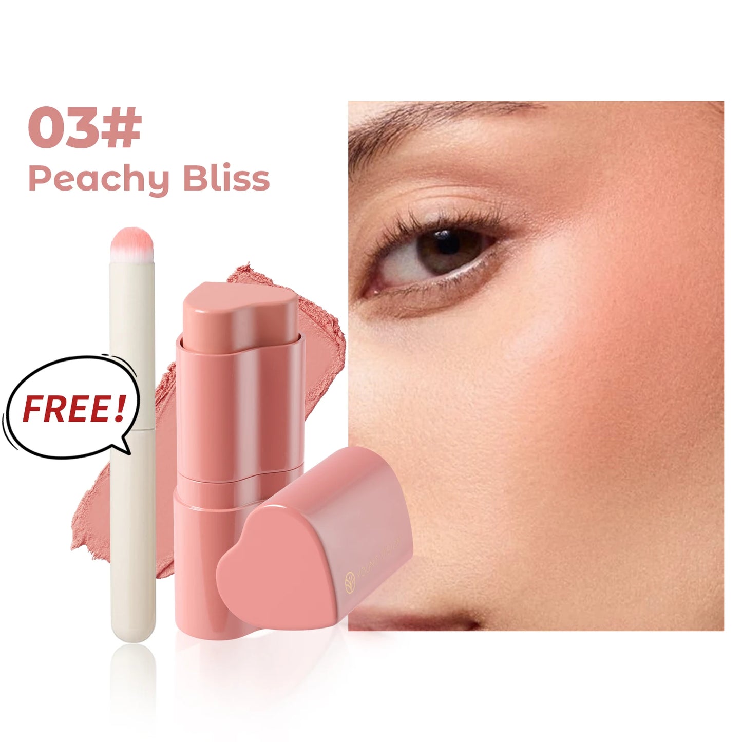 Six-Color Matte Heart Blush 3-in-1 Stick