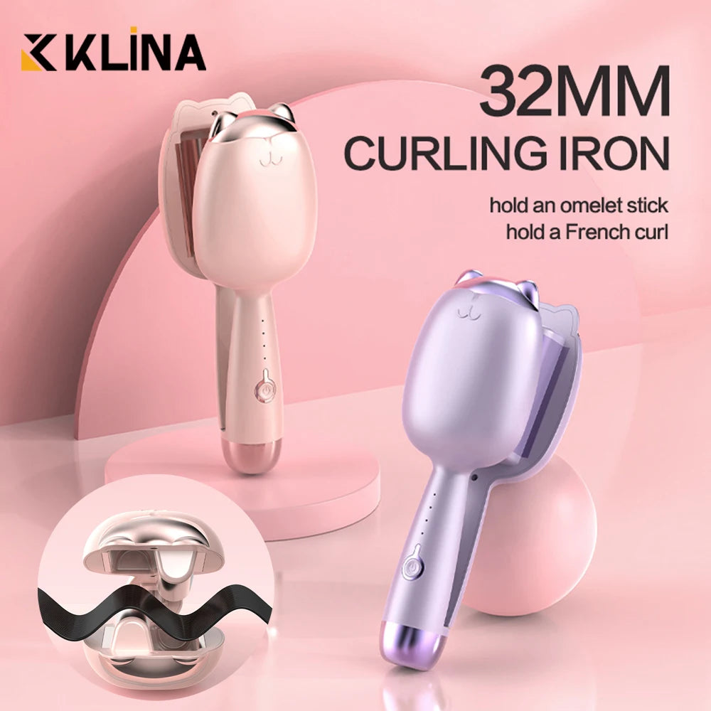 Professional Purple Egg Roll Dual-Barrel Hair Waver Curling Iron