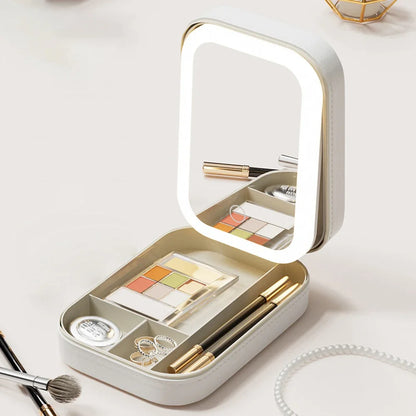Portable LED Mirror Makeup Storage Box