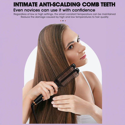 2-in-1 Electric Anti-Frizz Ceramic Straightening Hot Comb Brush