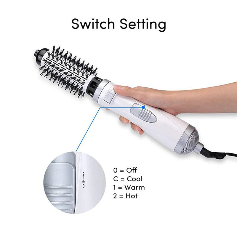 2-in-1 Rotating Negative Ion Hot Air Brush Hair Dryer