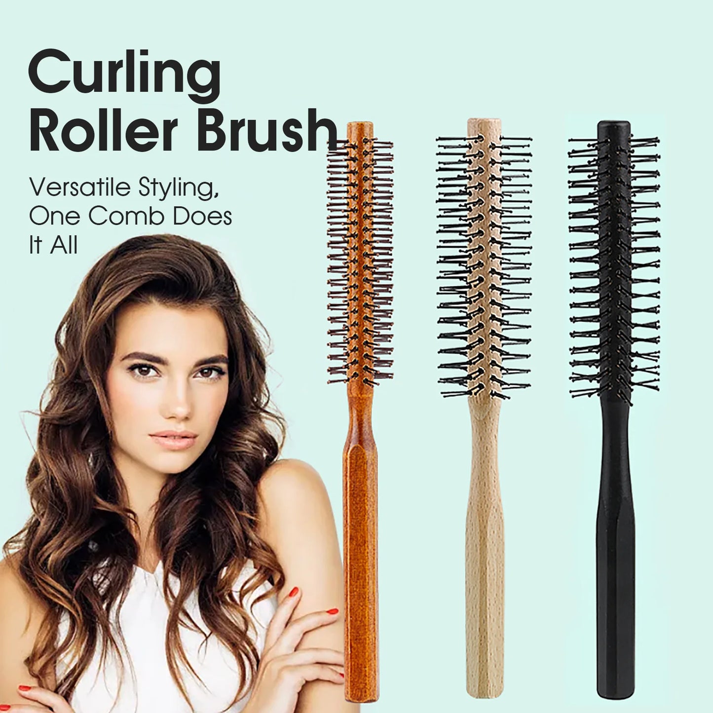 Wooden Handle Circular Nylon Brush for Curling, Volume, and Styling