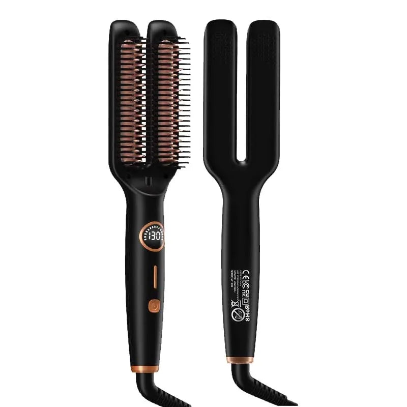 2-in-1 Electric Anti-Frizz Ceramic Straightening Hot Comb Brush