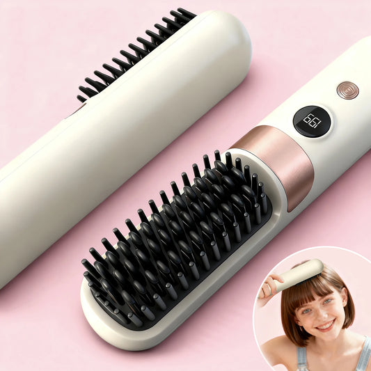 Mini Cordless Rechargeable Hair Straightener Brush