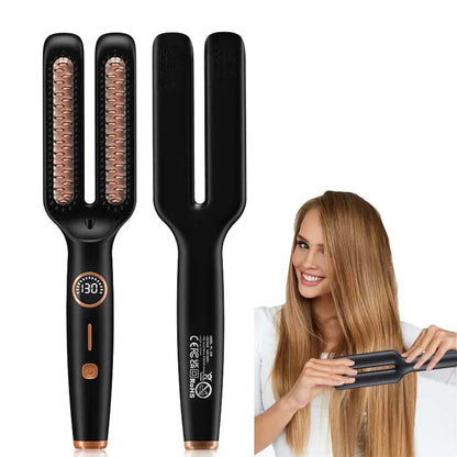 2-in-1 Electric Anti-Frizz Ceramic Straightening Hot Comb Brush