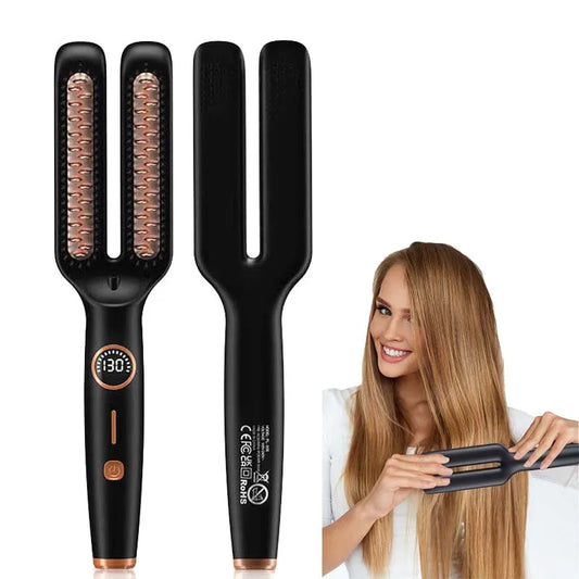 2-in-1 Electric Anti-Frizz Ceramic Straightening Hot Comb Brush