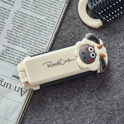 Folding Mini Pocket Hair Comb with Mirror Portable Styling Brush