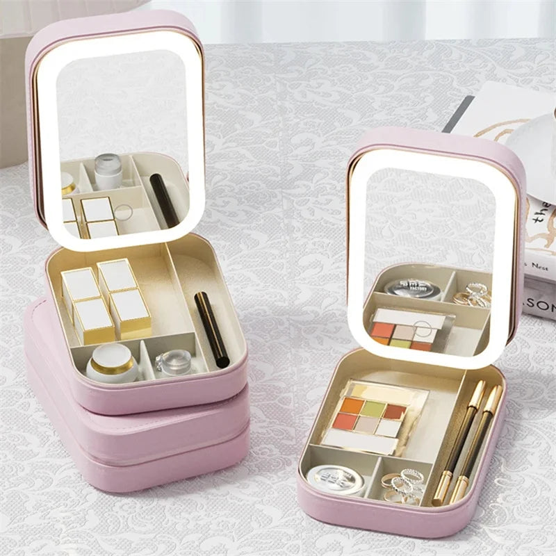 Portable LED Mirror Makeup Storage Box