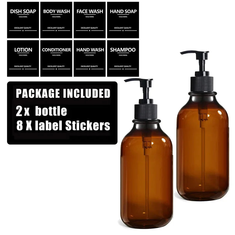 Reusable 500ml Amber Soap Bottle Set