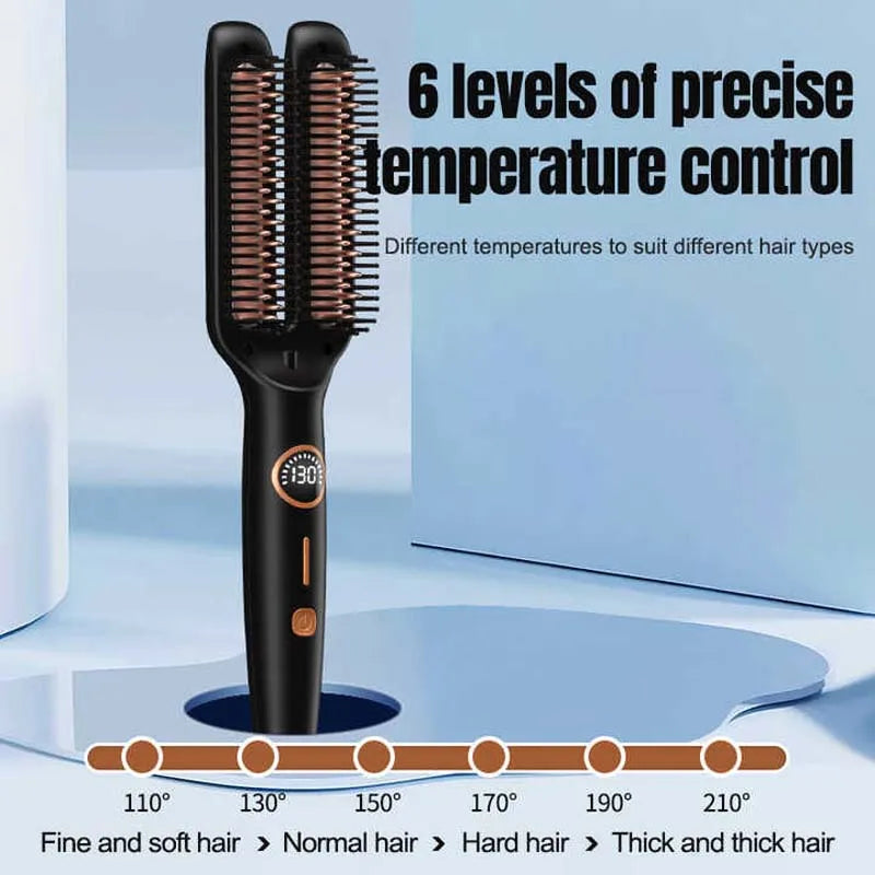 2-in-1 Electric Anti-Frizz Ceramic Straightening Hot Comb Brush