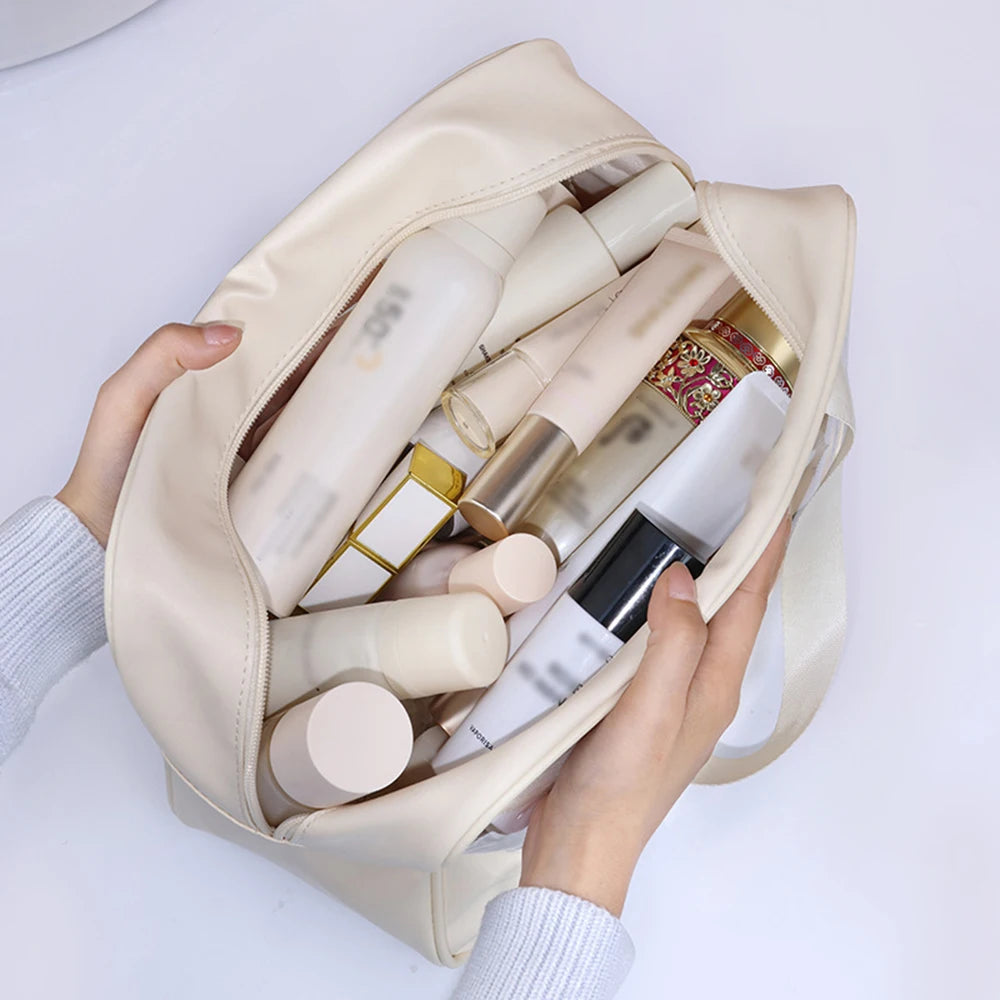 Beige Transparent Waterproof Makeup Bag