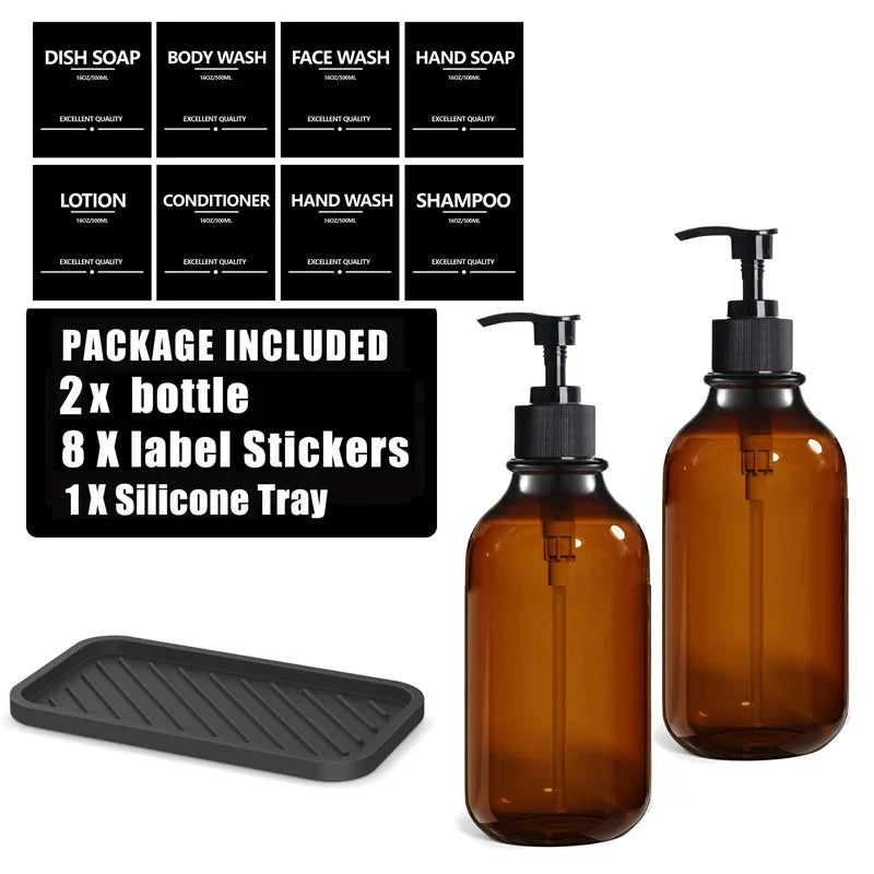 Reusable 500ml Amber Soap Bottle Set