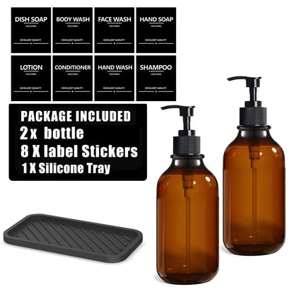 Reusable 500ml Amber Soap Bottle Set