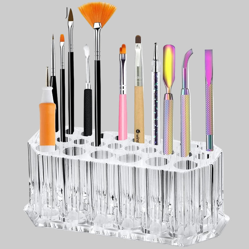 26-Hole Acrylic Nail Brush Organizer Stand