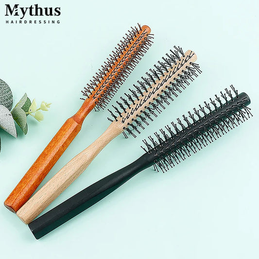 Wooden Handle Circular Nylon Brush for Curling, Volume, and Styling