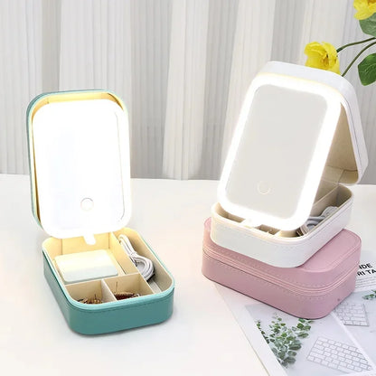 Portable LED Mirror Makeup Storage Box