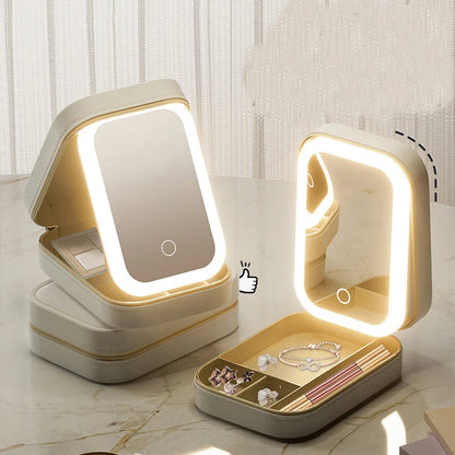 Portable LED Mirror Makeup Storage Box