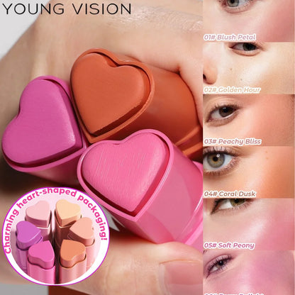 Six-Color Matte Heart Blush 3-in-1 Stick