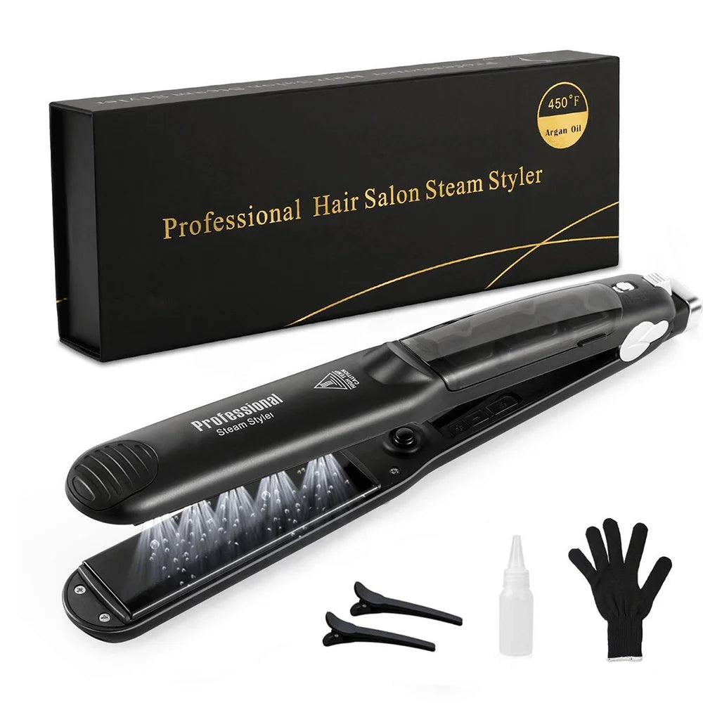 Professional Steam Ceramic Hair Straightener 450°F Fast Heating Flat Iron
