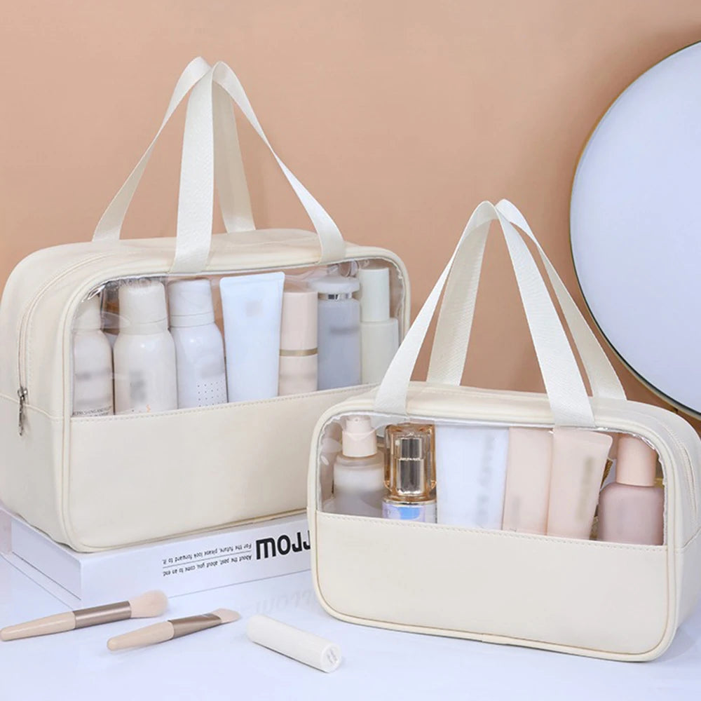 Beige Transparent Waterproof Makeup Bag