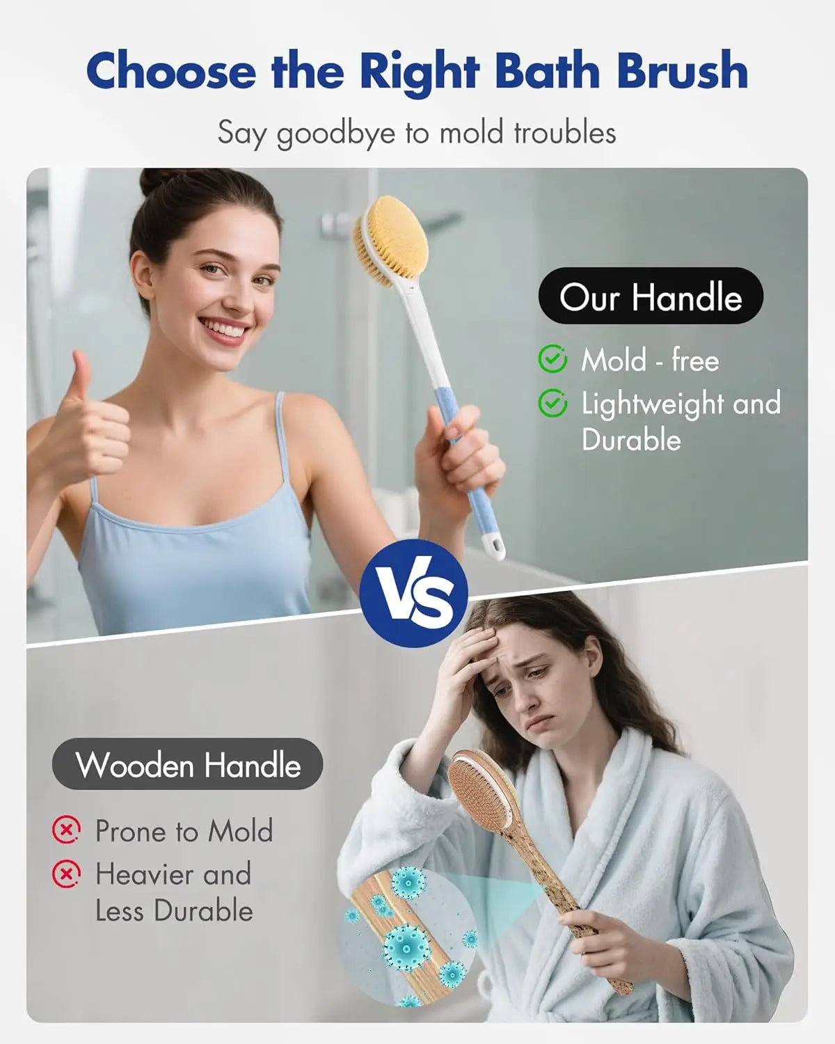 Dual-Bristle Long-Handle Back Scrubber Brush