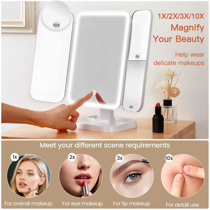 Trifold LED Makeup Mirror