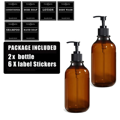 Reusable 500ml Amber Soap Bottle Set