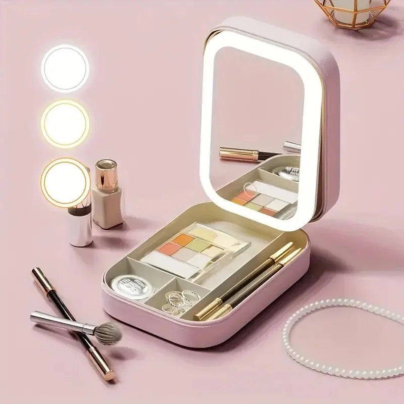Portable LED Mirror Makeup Storage Box