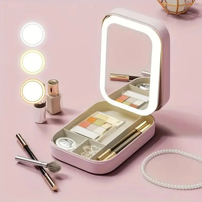 Portable LED Mirror Makeup Storage Box