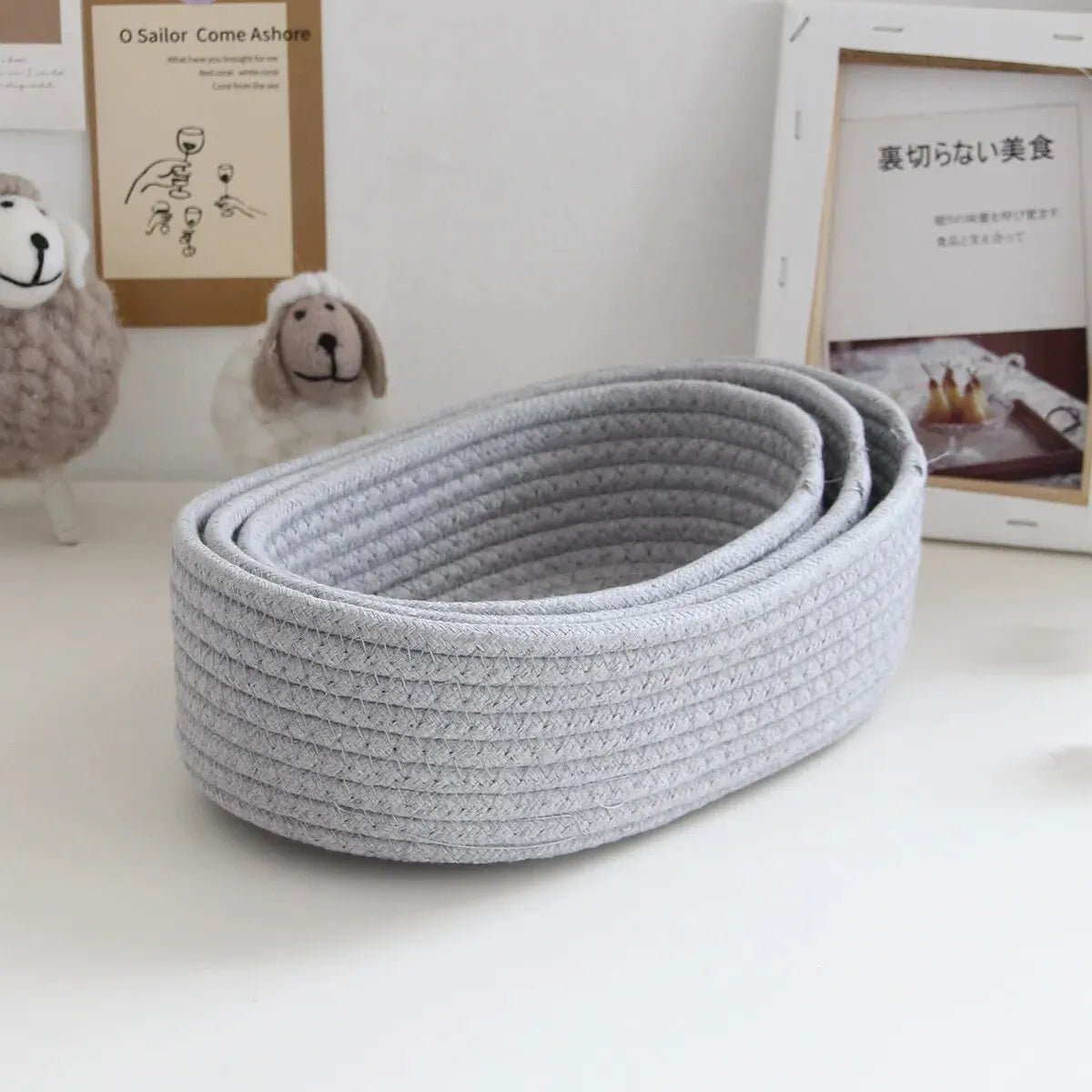 Gray Cotton Woven Storage Basket