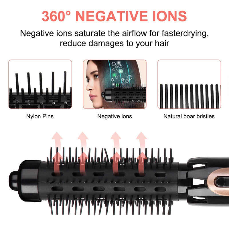 4-in-1 Rotating Ionic Hot Air Brush Hair Dryer Styler