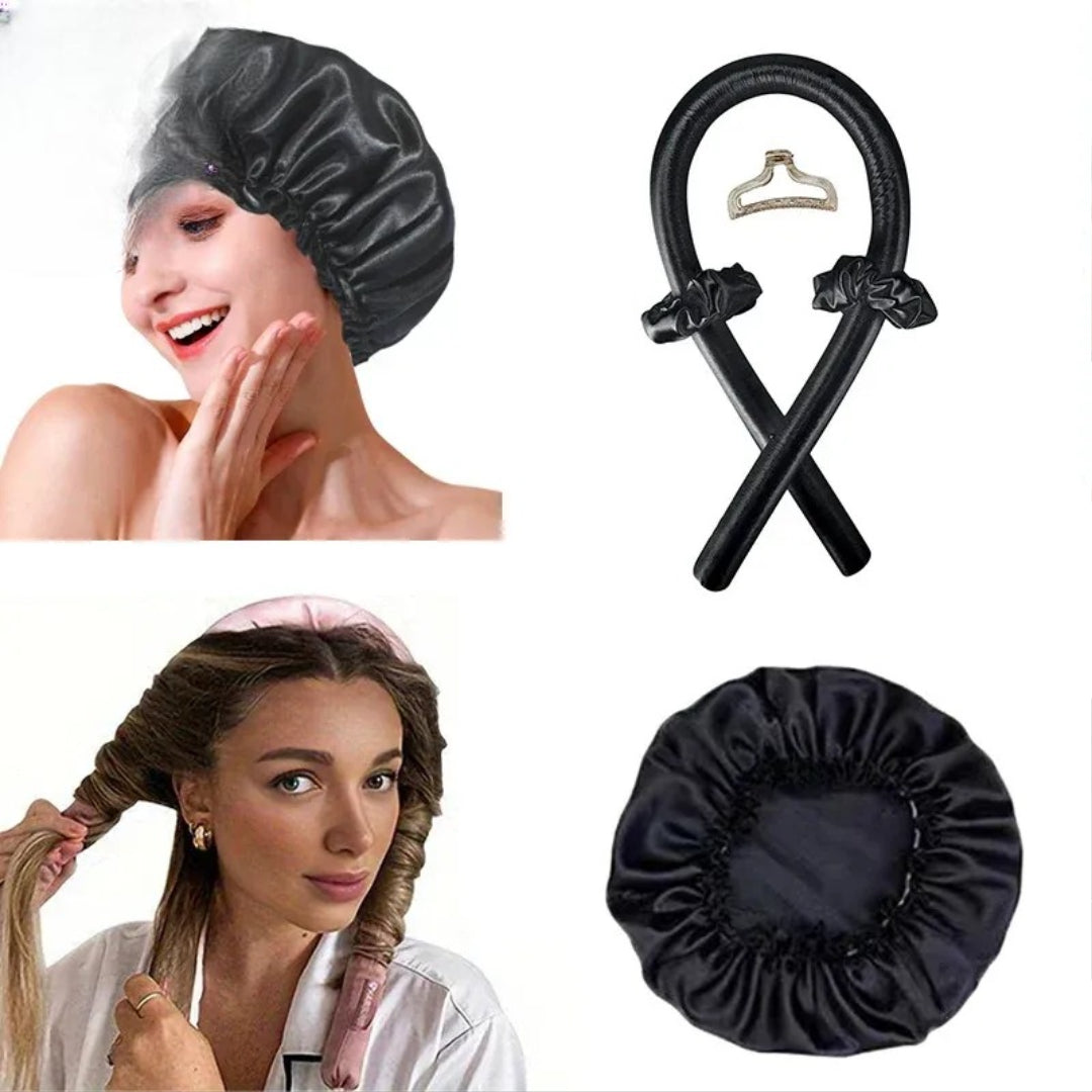 Heat-Free Satin Hair Curler and Silk Sleeping Cap Set