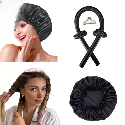 Heat-Free Satin Hair Curler and Silk Sleeping Cap Set